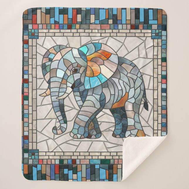 Manta Sherpa Cute Colorful Elephant arte en mosaico (Anverso)