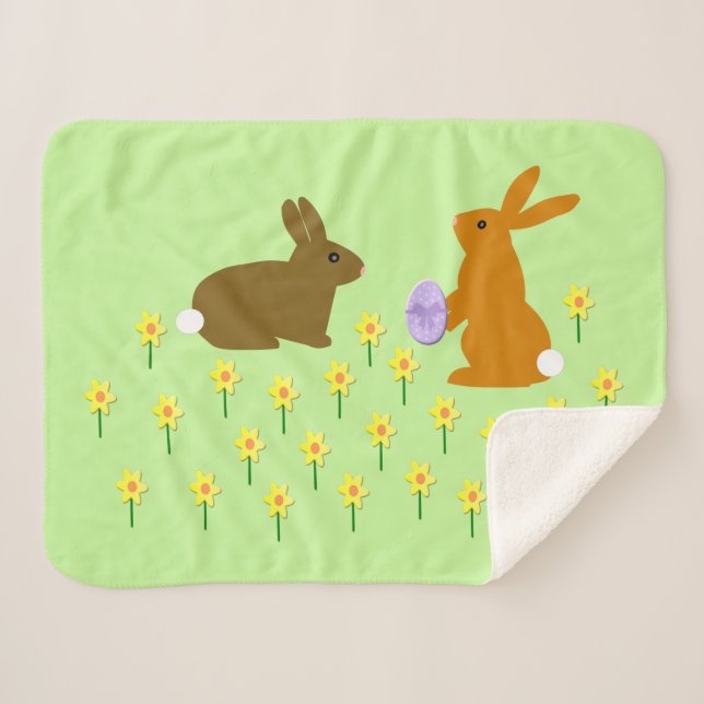 Manta Sherpa Cute conejitos de Pascua y Daffodils (Anverso (horizontal))
