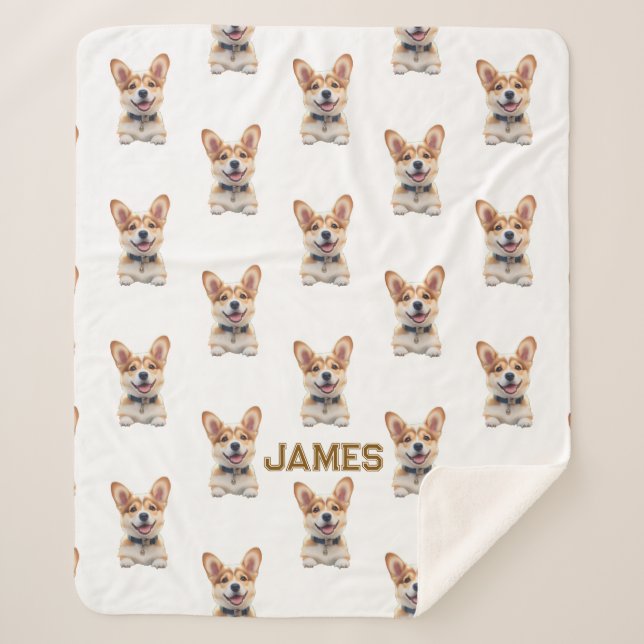 Manta Sherpa Cute Corgi Baby Blanket - Personalizado (Anverso)
