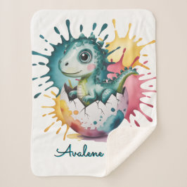 Manta Sherpa Cute Dinosaur with Watercolor Splash Baby Shower