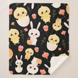 Manta Sherpa Cute Easter Chicks & Bunnies Seamless Pattern