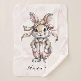 Manta Sherpa Cute Floral Bunny Girl Baby Shower Welcome Sign