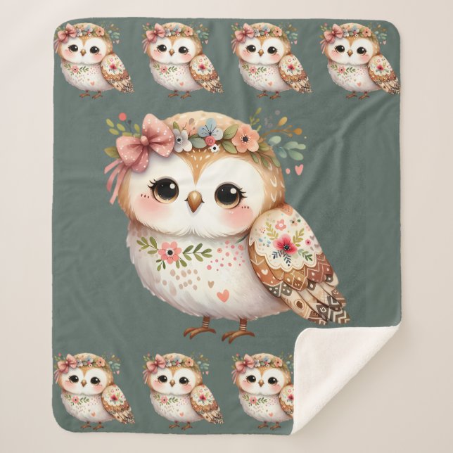 Manta Sherpa Cute Floral Owl with Bow (Anverso)