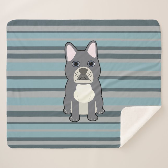Manta Sherpa Cute French Bulldog Blue Striped (Anverso (horizontal))