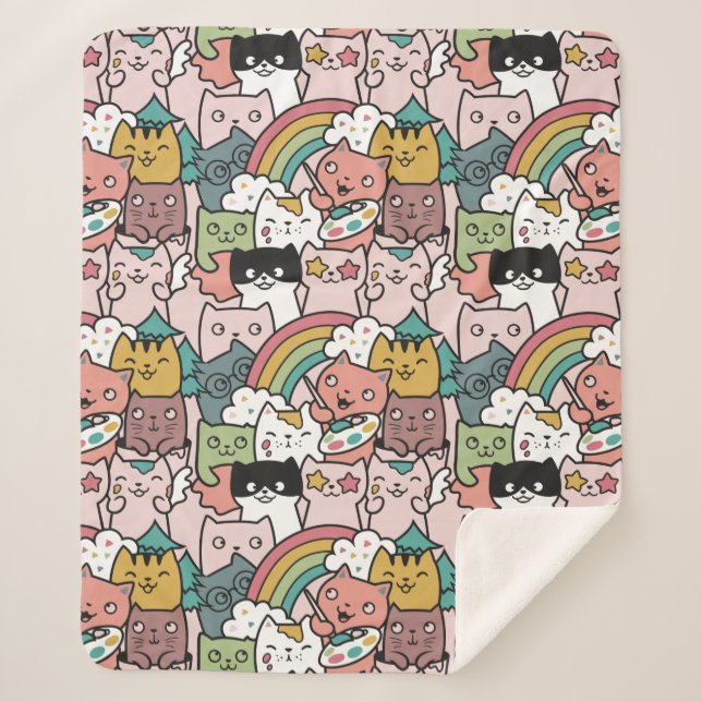 Manta Sherpa Cute Gats Sherpa Blanket (Anverso)