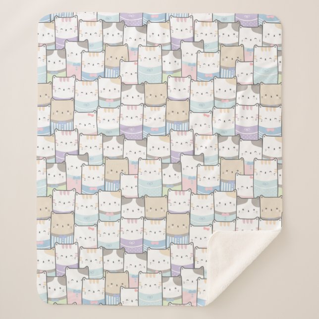 Manta Sherpa Cute Gats Sherpa Blanket (Anverso)