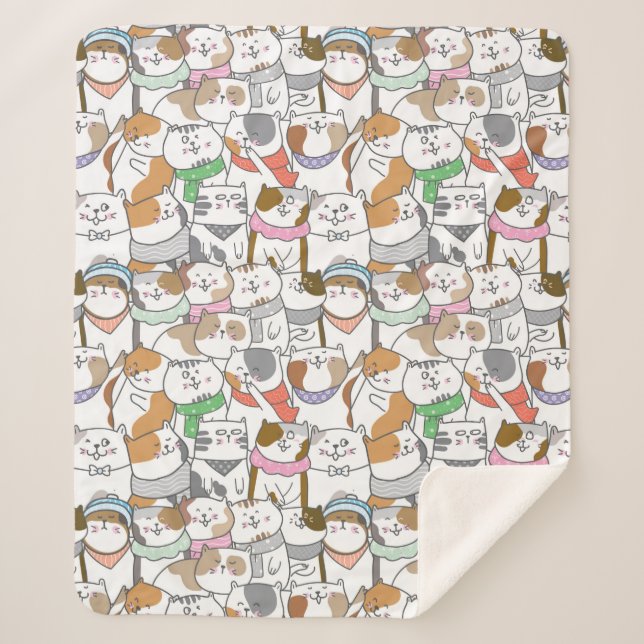 Manta Sherpa Cute Gats Sherpa Blanket (Anverso)