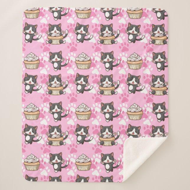 Manta Sherpa Cute Gats Sherpa Blanket (Anverso)