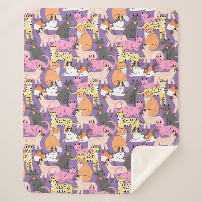 Manta Sherpa Cute Gats Sherpa Blanket (Anverso)