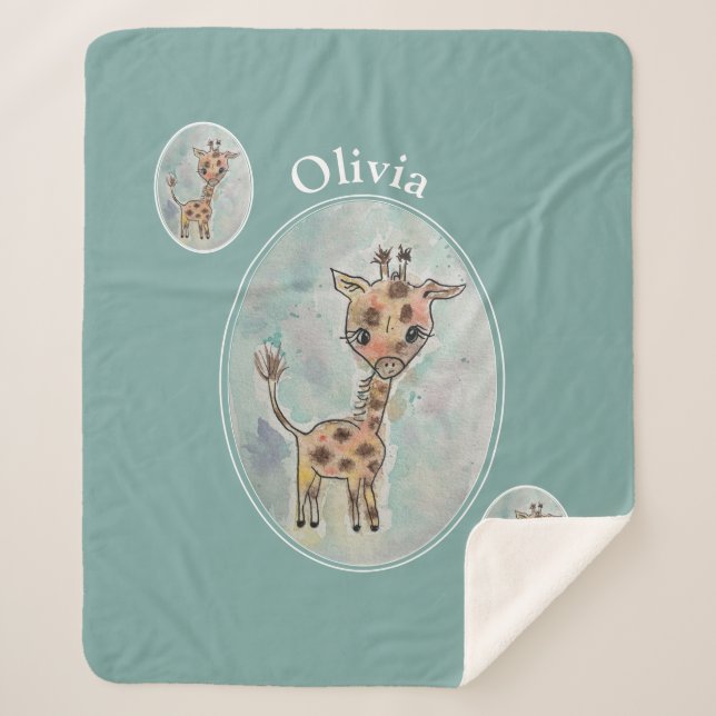 Manta Sherpa Cute Giraffe Personalizado (Anverso)