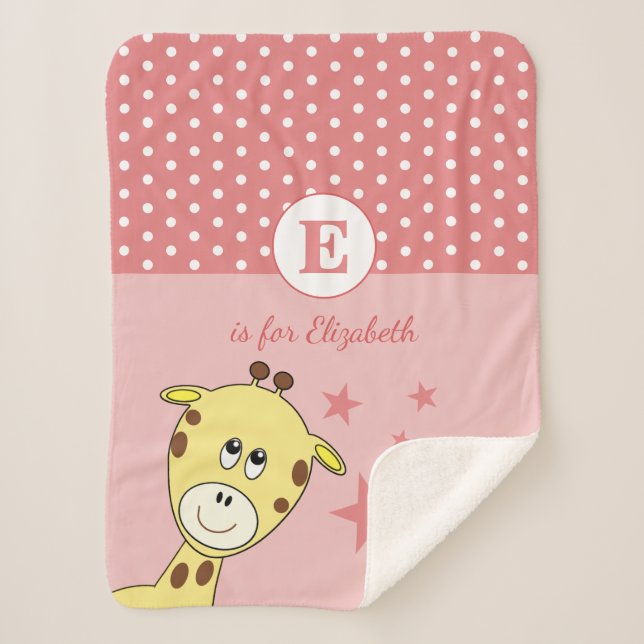 Manta Sherpa Cute giraffe polka pega estrellas rosadas (Anverso)