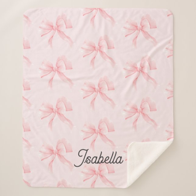 Manta Sherpa Cute Girl Coquette Pink Bow (Anverso)