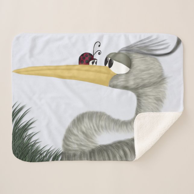 Manta Sherpa Cute Heron y Ladybug (Anverso (horizontal))