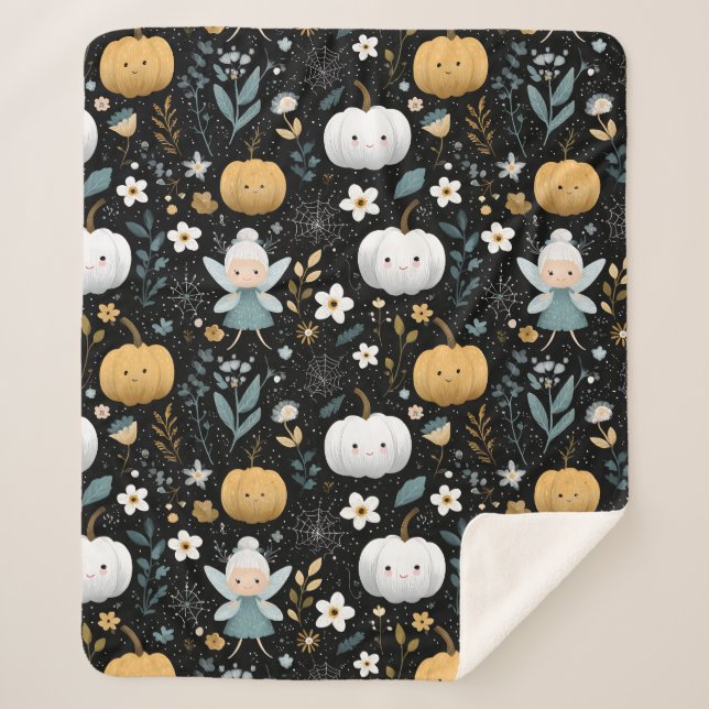Manta Sherpa Cute Kawaii Halloween Halloween Fairy and Pastel P (Anverso)