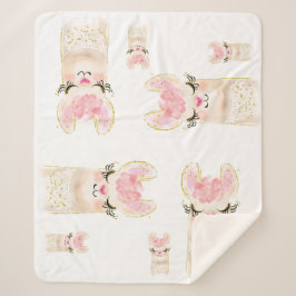 Manta Sherpa Cute Llama Watercolor Sherpa Blanket