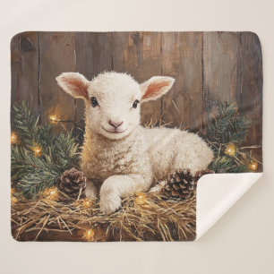 Manta Sherpa Cute Navidades Lamb Rústica Pintura