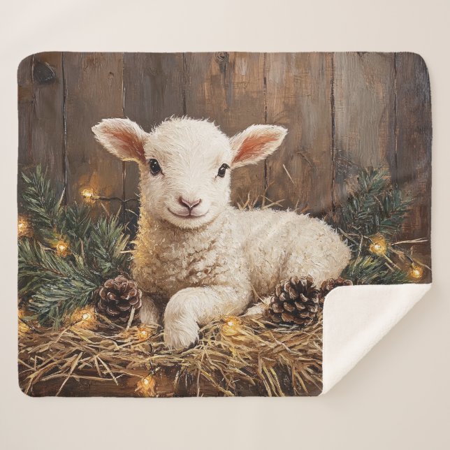 Manta Sherpa Cute Navidades Lamb Rústica Pintura (Anverso (horizontal))