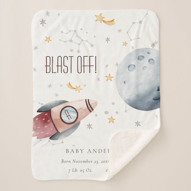 Manta Sherpa Cute Outer Space Starry Planets Rocket Birt Stat (Anverso)