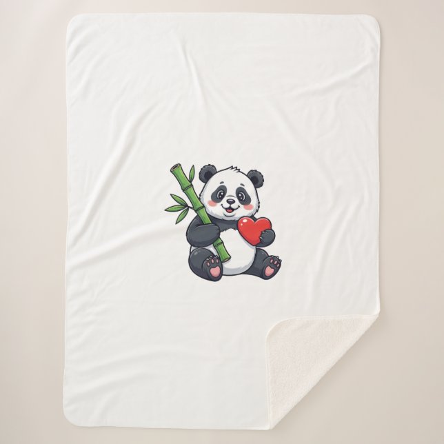 Manta Sherpa Cute Panda with Bamboo Cozy Nature Illustration Bl (Anverso)