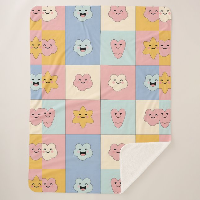 Manta Sherpa Cute Pastel Patchwork Blanket (Anverso)