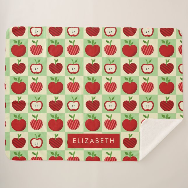 Manta Sherpa Cute Personalized Manzana Patrón Check Acogedor Pr (Anverso (horizontal))