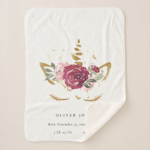 Manta Sherpa Cute Pink Faux Gold Floral Unicorn Estadísticas de