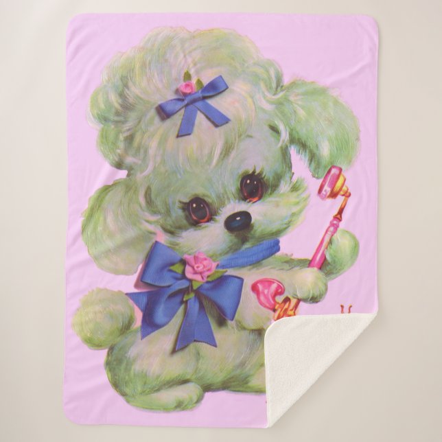 Manta Sherpa cute poodle with pink telephone (Anverso)