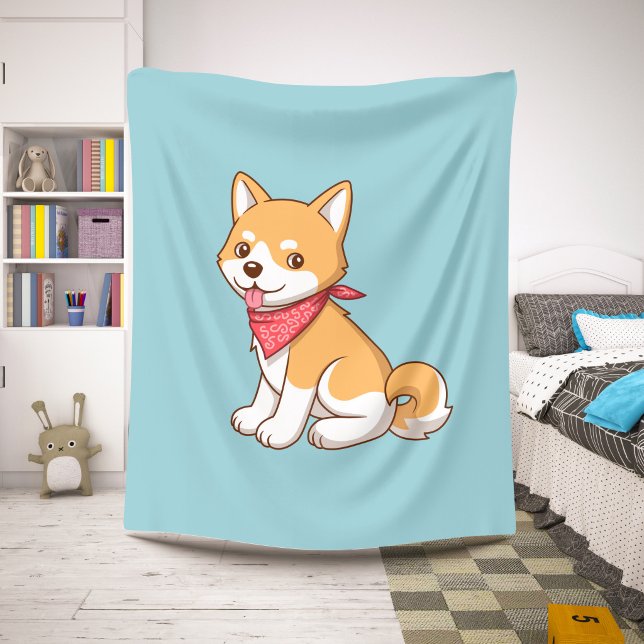 Manta Sherpa Cute Puppy Dog Shiba Inu on Blue (Subido por el creador)