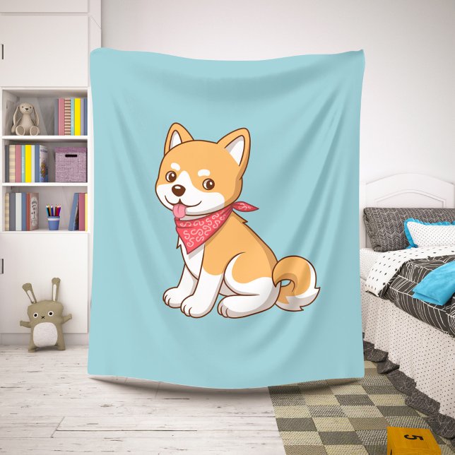 Manta Sherpa Cute Puppy Dog Shiba Inu on Blue (Subido por el creador)