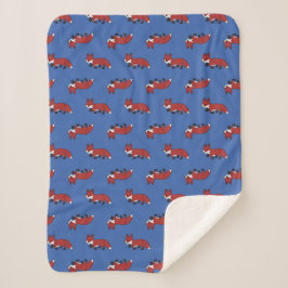 Manta Sherpa Cute Red Fox Pattern Blue Kids