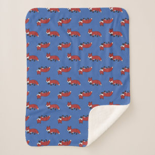 Manta Sherpa Cute Red Fox Pattern Blue Kids