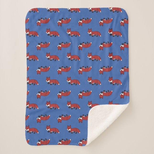 Manta Sherpa Cute Red Fox Pattern Blue Kids (Anverso)