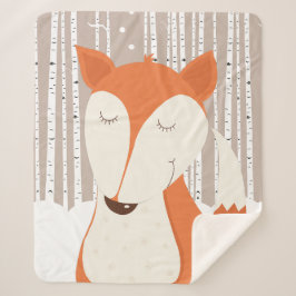 Manta Sherpa Cute Red Fox Woodland Birch Trees