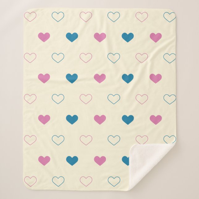 Manta Sherpa Cute Simple Heart Pattern azul rosa crema (Anverso)
