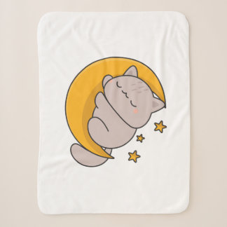Manta Sherpa Cute Sleeping Cat on Crescent Moon