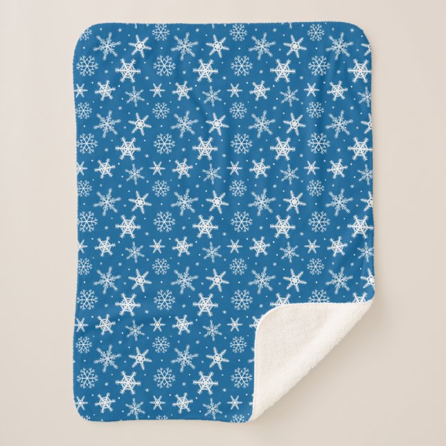 Manta Sherpa Cute snowflakes with dots blanket blue (Anverso)