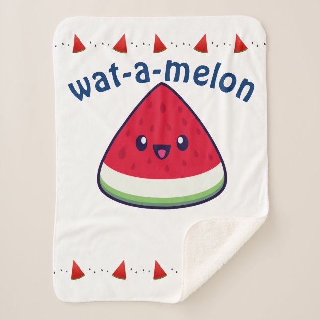Manta Sherpa Cute Sonriente sandía Kawaii (Anverso)