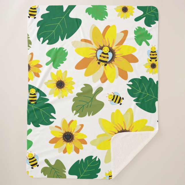 Manta Sherpa Cute Sunflower Bee (Anverso)