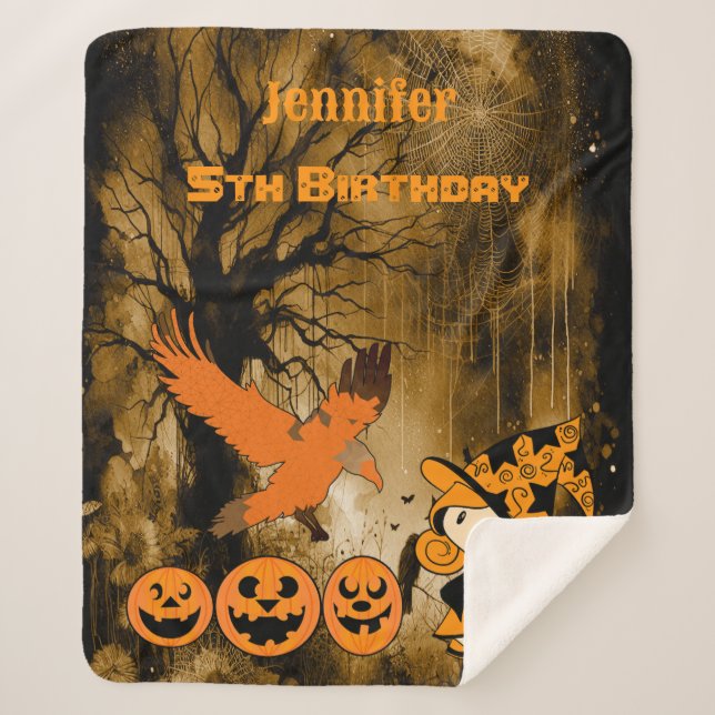 Manta Sherpa Cute Wandering Little Witch Jack Cobwebs Cumpleaño (Anverso)