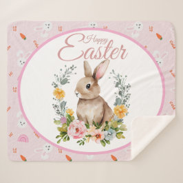 Manta Sherpa Cute Watercolor Bunny Floral Wreath Easter