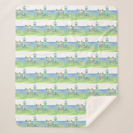 Manta Sherpa Cyan Lighthouse Sherpa Blanket