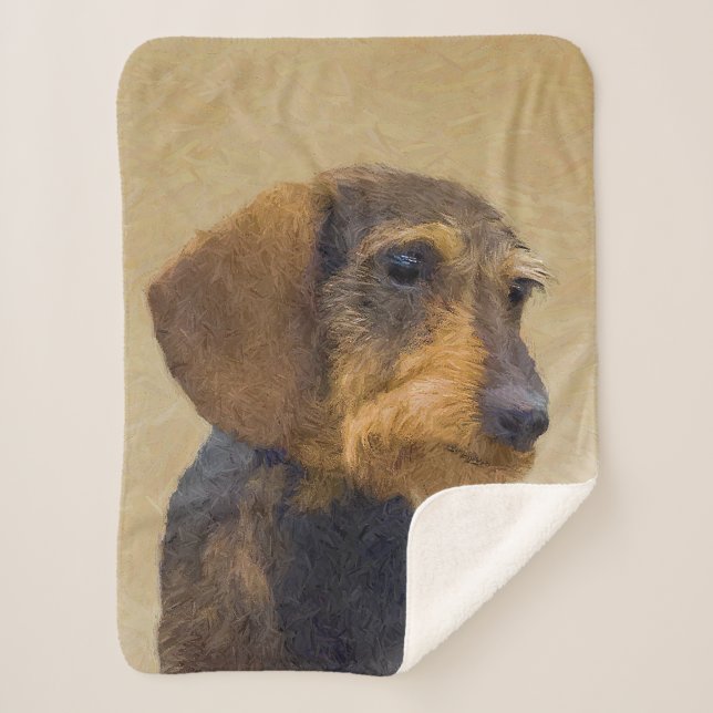 Manta Sherpa Dachshund (Cabezal alambrada) Pintura original de  (Anverso)