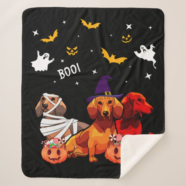 Manta Sherpa Dachshund Halloween Perro Lover (Anverso)