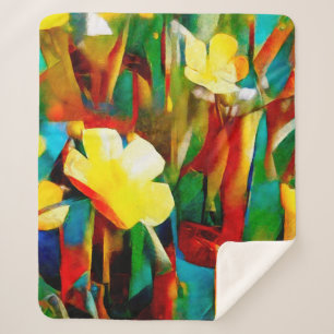 Manta Sherpa Daffodils. Composición floral abstracta en un cubi