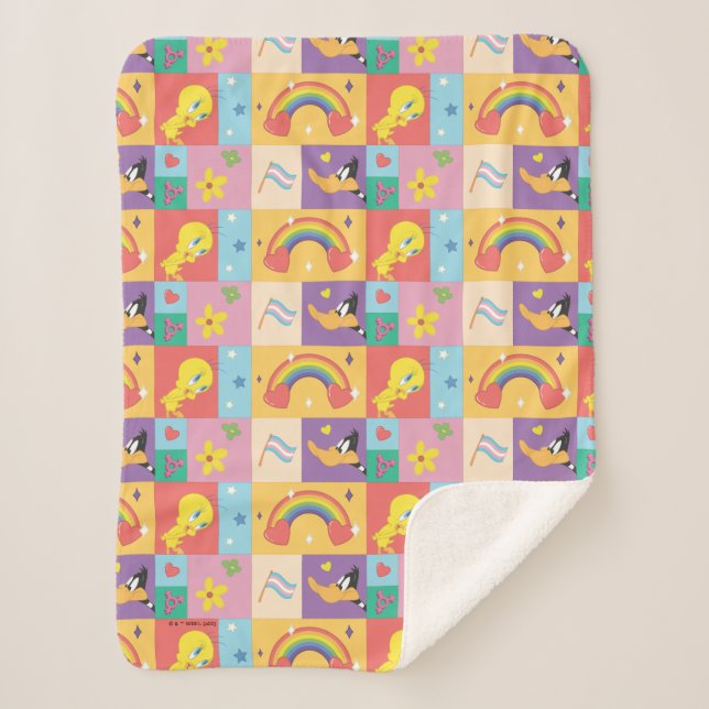 Manta Sherpa DAFFY DUCK™ y TWEETY™ - Patrón de orgullo (Anverso)