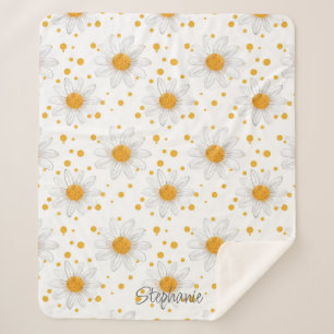 Manta Sherpa Daisies blancos brillantes con centros amarillos