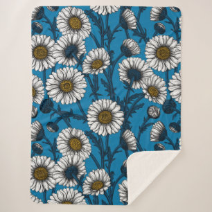 Manta Sherpa Daisies en azul