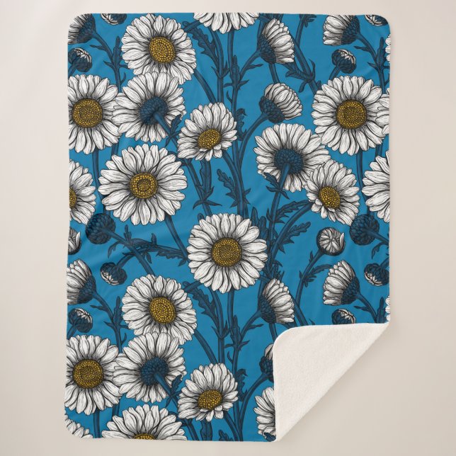 Manta Sherpa Daisies en azul (Anverso)