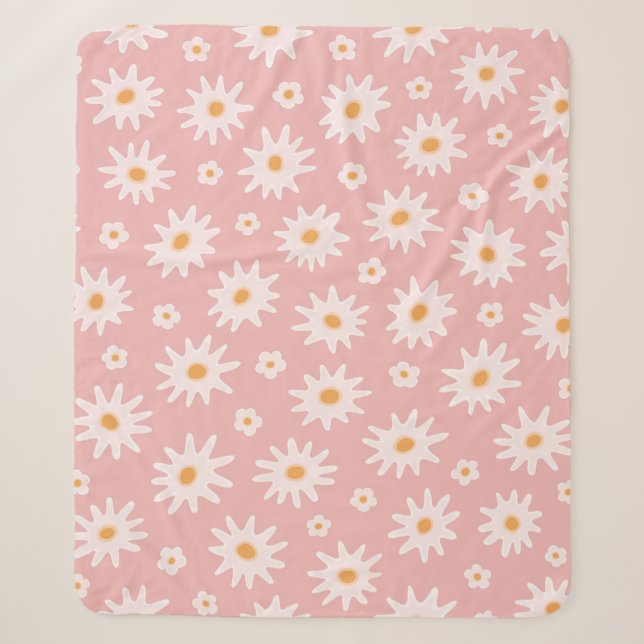 Manta Sherpa Daisy flowers seamless pattern. Floral backgrounda (Anverso)