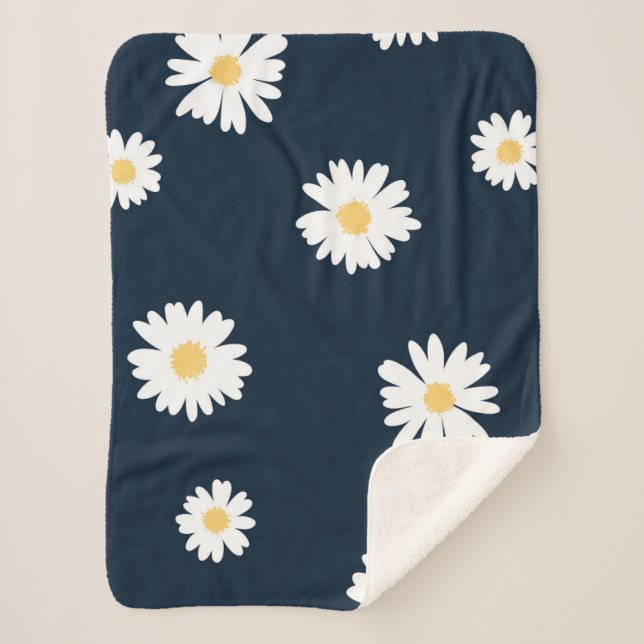 Manta Sherpa Daisy On Blue Pattern (Anverso)